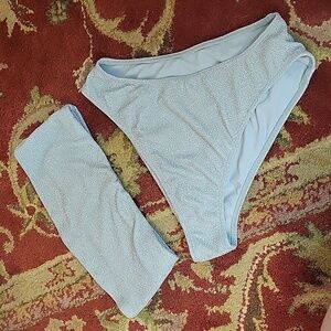 Good American Sparkle Band silver two piece bandeau swim